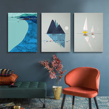 Load image into Gallery viewer, L.A. Discovery Abstract Ocean Blue Painting on Canvas - Ready to Hang, Set of 3