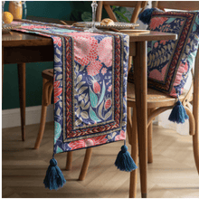 Load image into Gallery viewer, L.A. Discovery navy/pink Embroidered Boho Inspired Table Runner