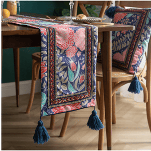 L.A. Discovery navy/pink Embroidered Boho Inspired Table Runner
