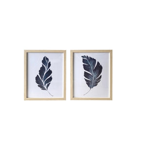 Dark Blue Leaves Framed Wall Art