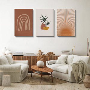 L.A. Discovery Geometric Abstract Terracotta Design Wall Art Poster - Ready to Hang, Set of 3