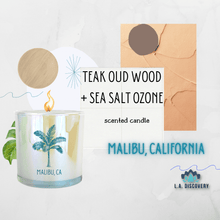 Load image into Gallery viewer, LA Discovery candles 14 oz glass jar &#39;Malibu&#39; Scented Candle | Teak + Oud w/ Sea Salt + Ozone
