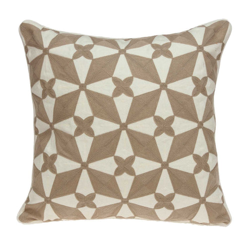 Tan and White Cotton Floral Star | Throw Pillow